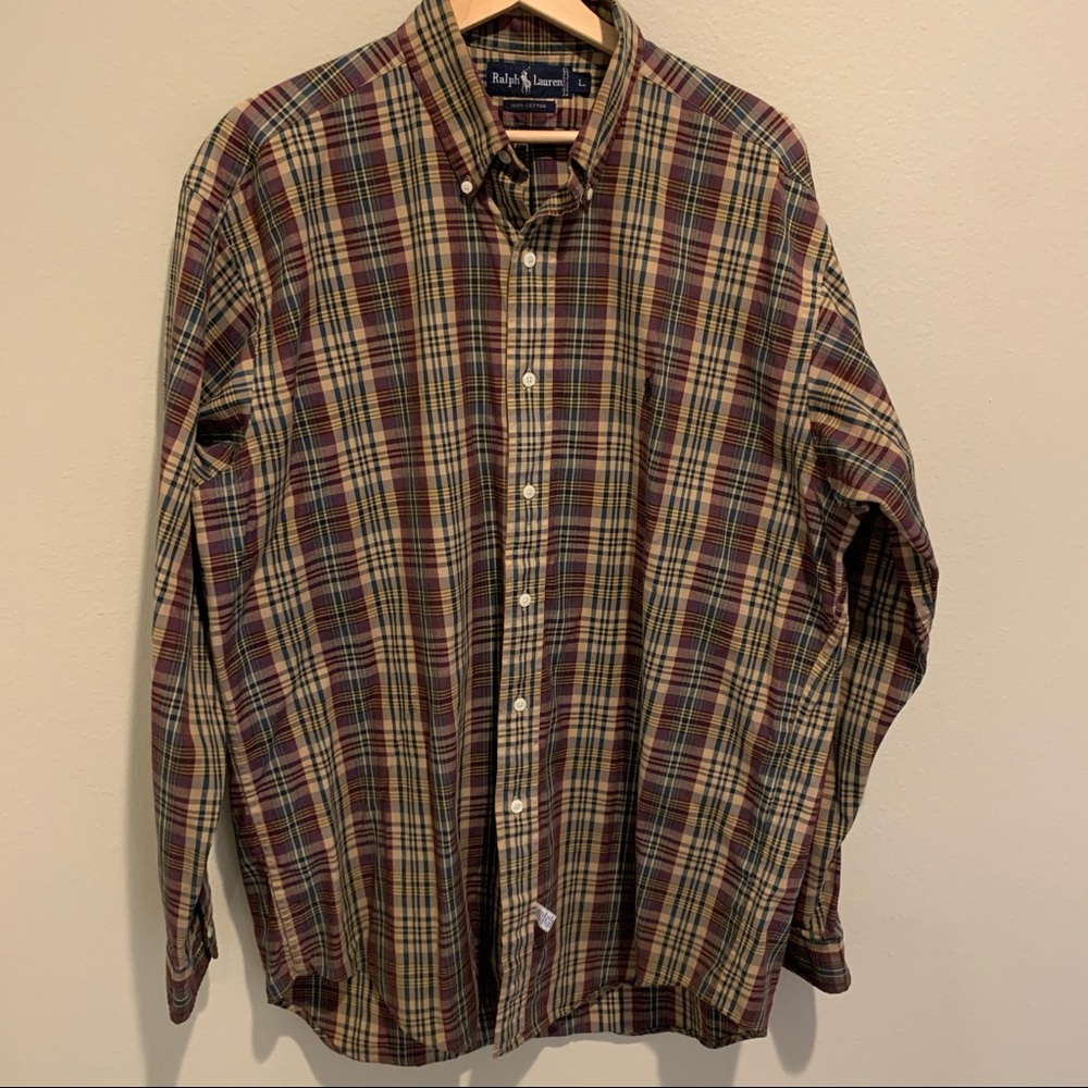 Ralph Lauren long sleeve plaid button down shirt.